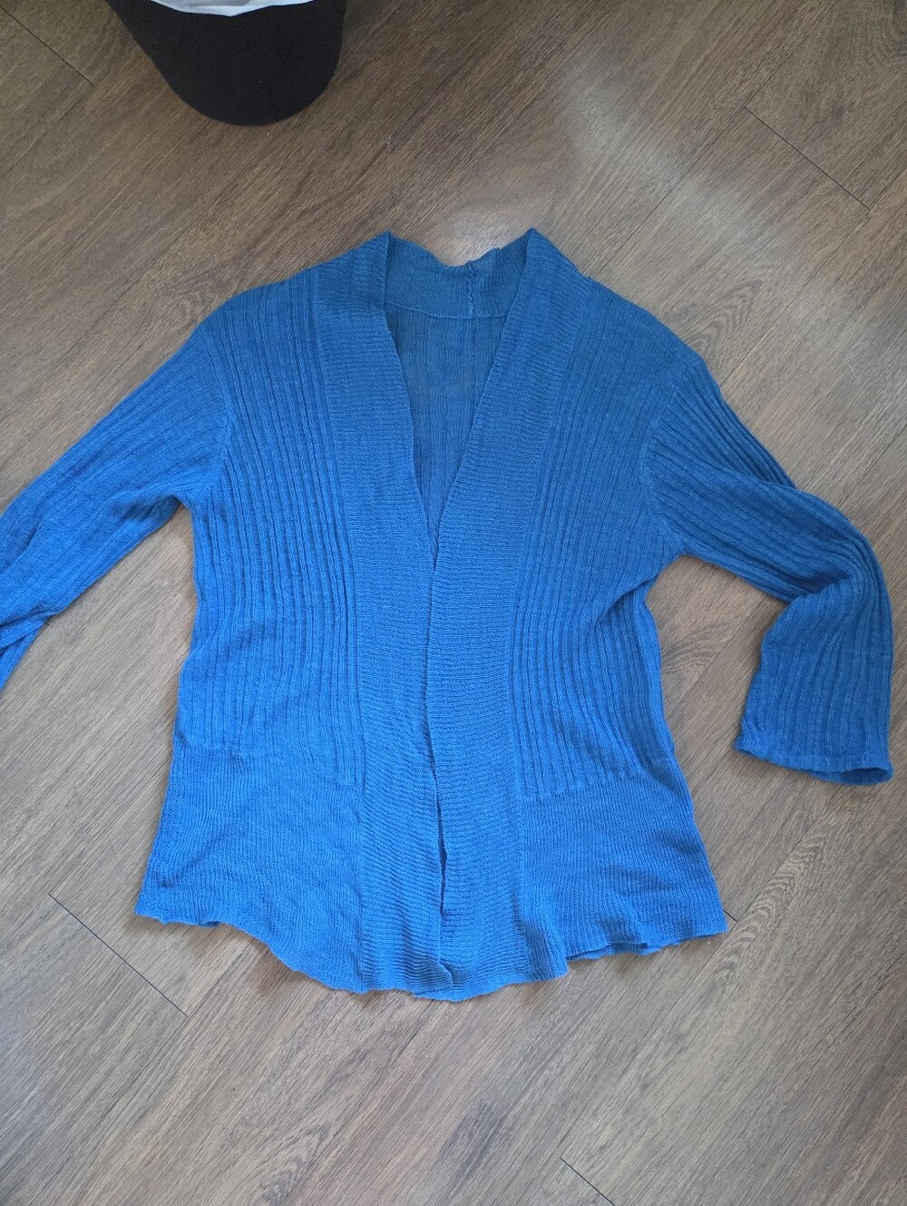 2 Piece Eileen Fisher Linen Blue Ribbed Open-Front Women’s Cardigan Top